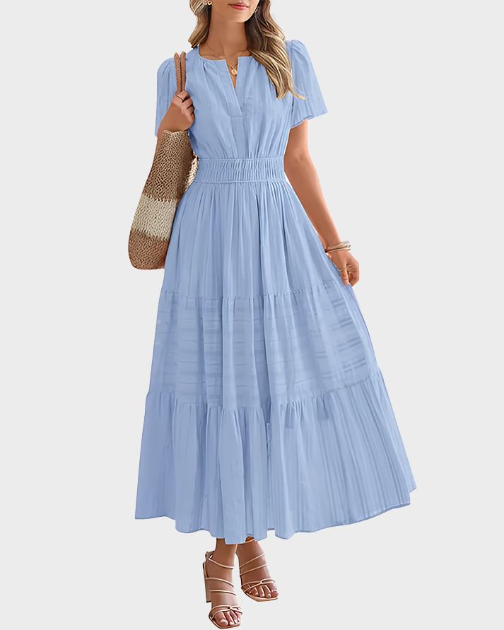 Womens Summer Lightweight Short Sleeve V Casual Midi Maxi Dresses