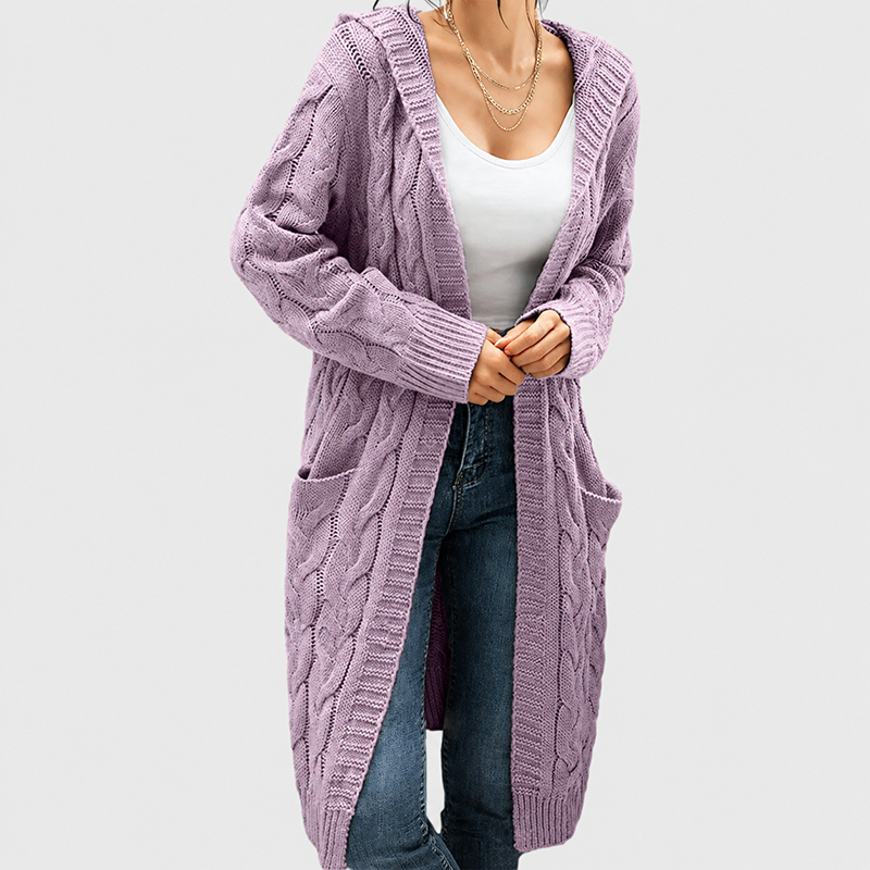 Women's Oversized Cable Knit Hooded Cardigan