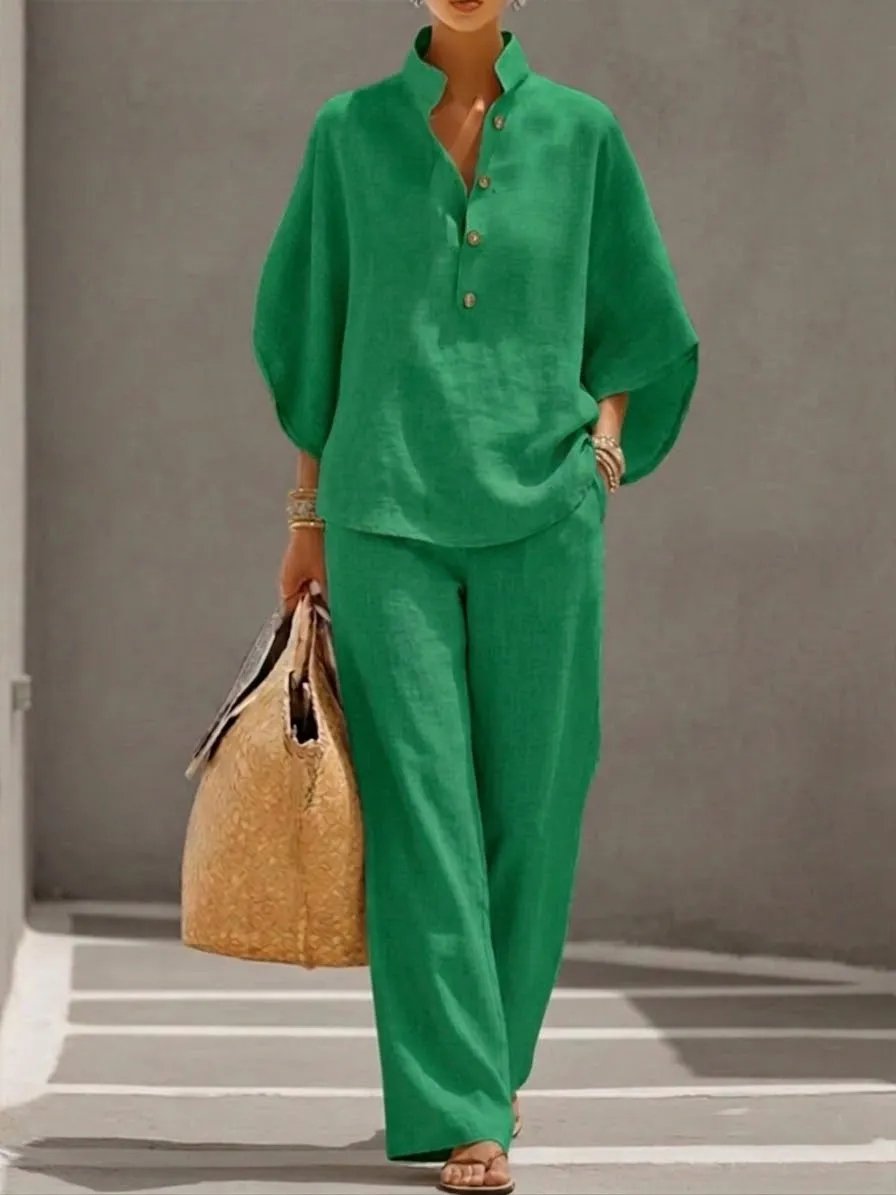 š„Last Day 50% OFFš„Women's Batwing Sleeve Two-Piece Set ā Casual Shirt & Wide Leg Pants Outfit