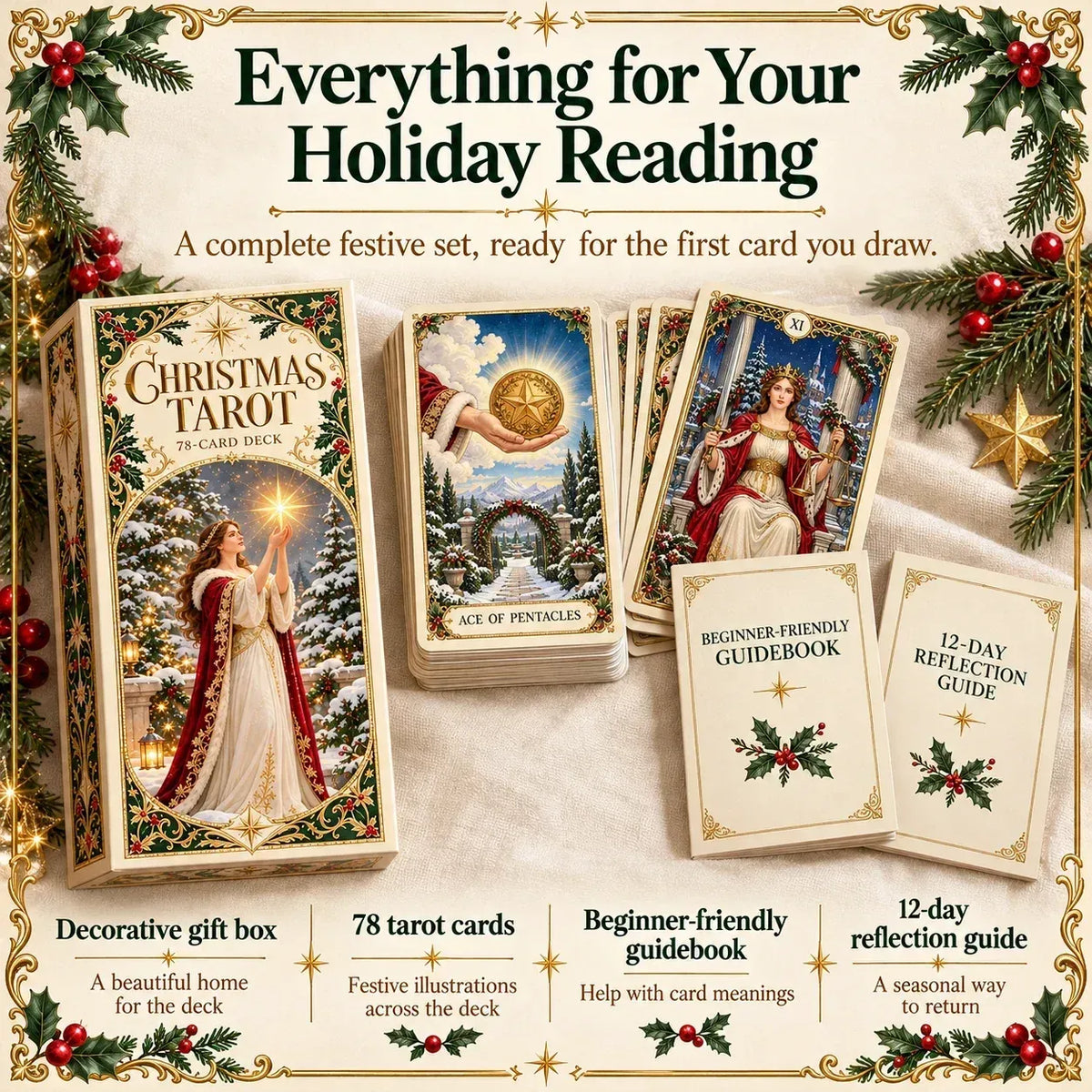 Last Day 49% OFF๐-๐ฎ Yuletide Tarot Deck | 78 Festive Cards & A Guided 12-Day Holiday Ritual