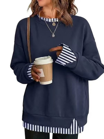 Faux-Layered Oversized Crewneck Sweatshirt