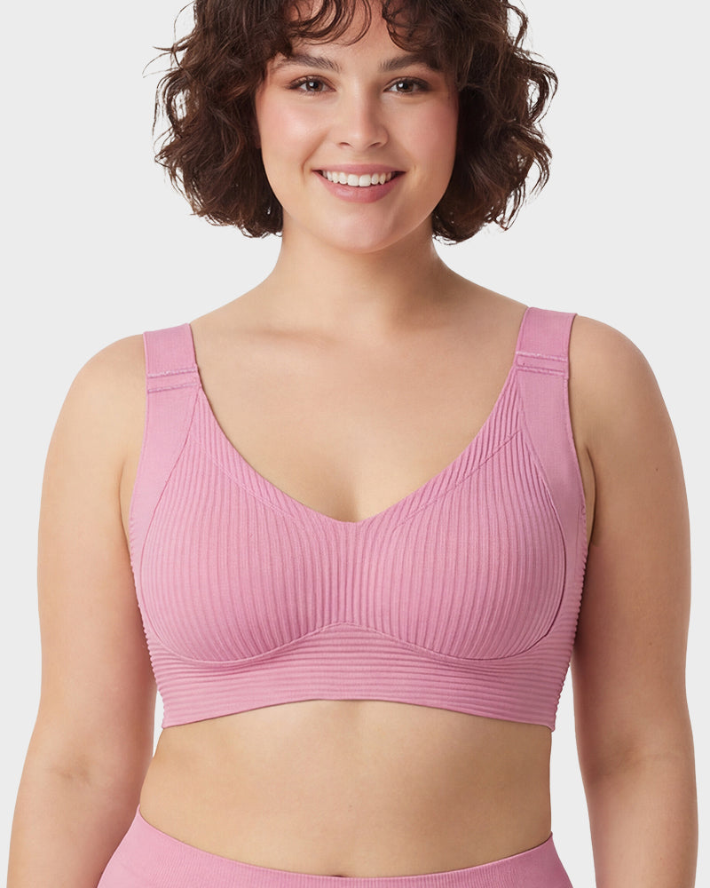 ️Women's Ribbed Push Up Adjustable Wireless Bra