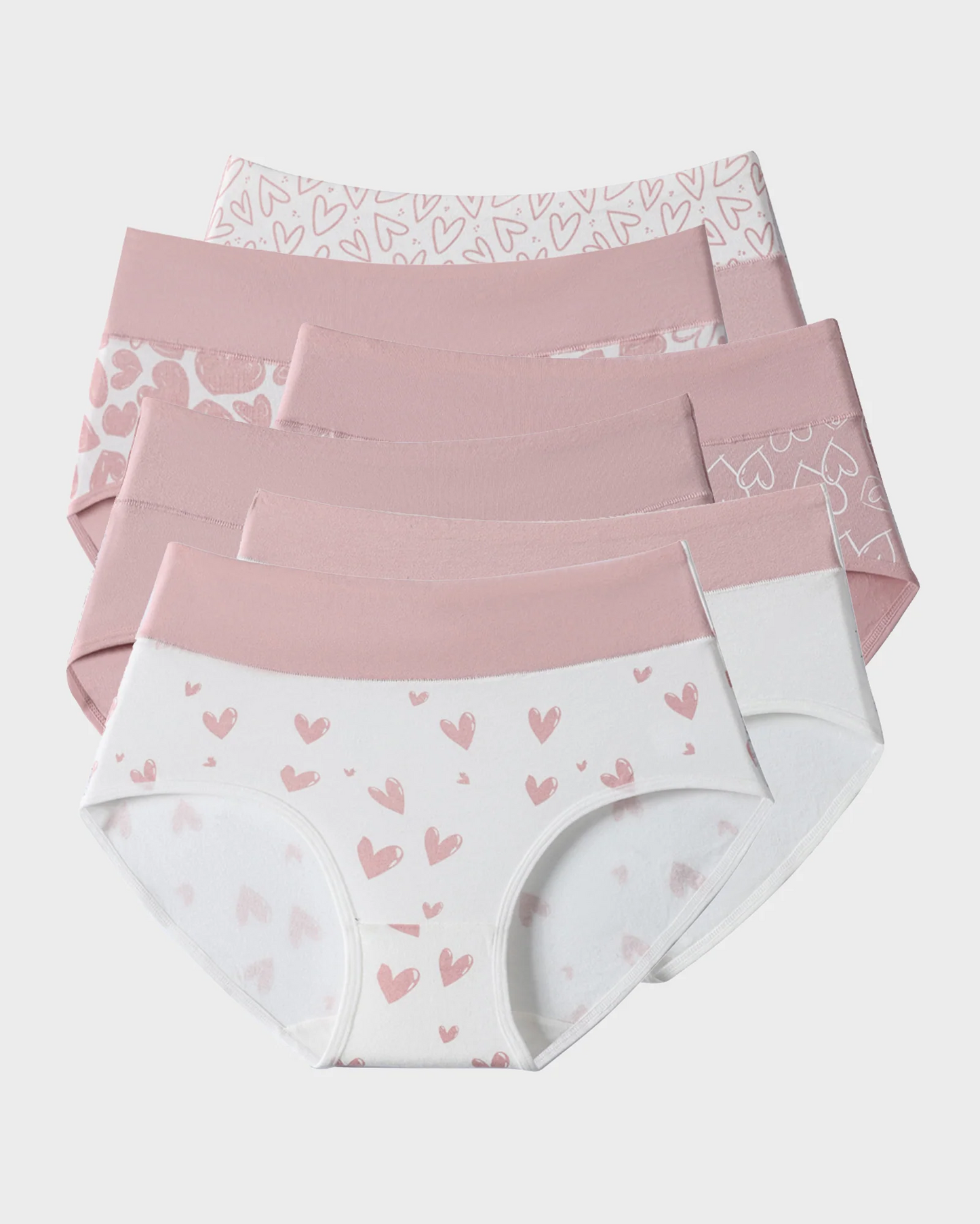 Soft Cotton Heart Print High-Waist Panties (6 Pack)