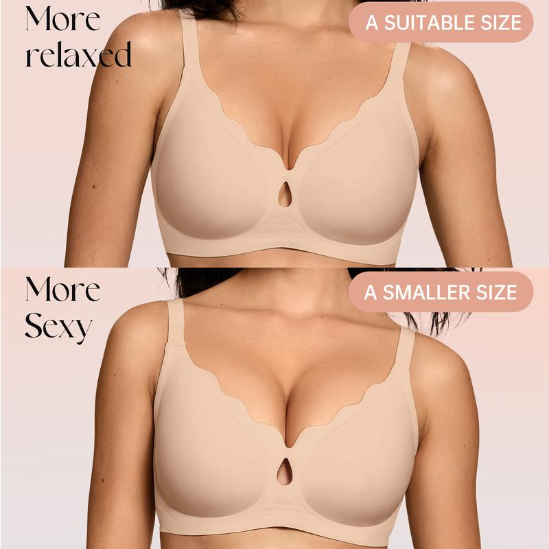 Women Water Drop Hollow Scalloped Flowers V Neck Bras