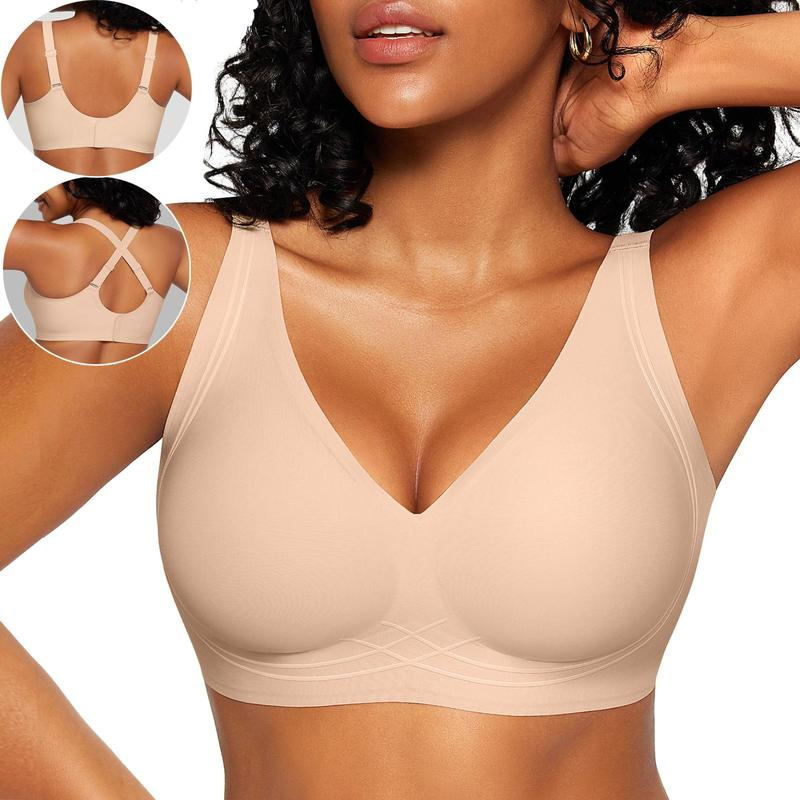 Seamless Full Coverage Wireless Push-Up Bra with Wide Straps