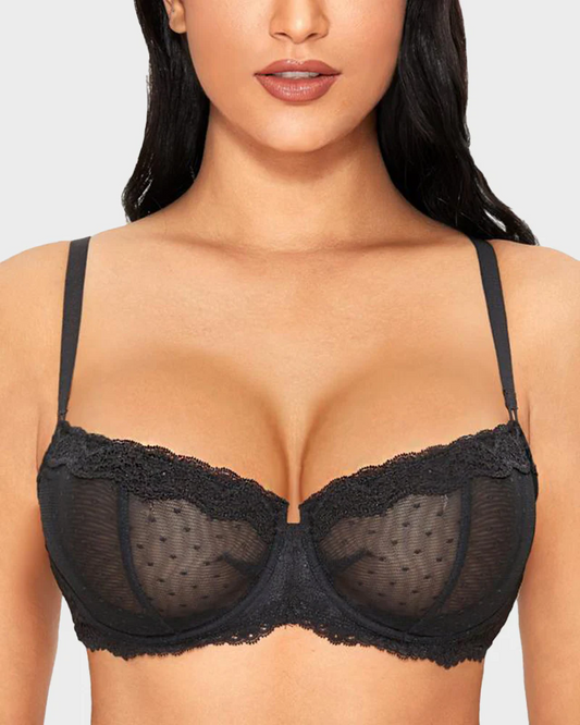 Lace Underwire Unlined Sheer Demi Balconette Bra