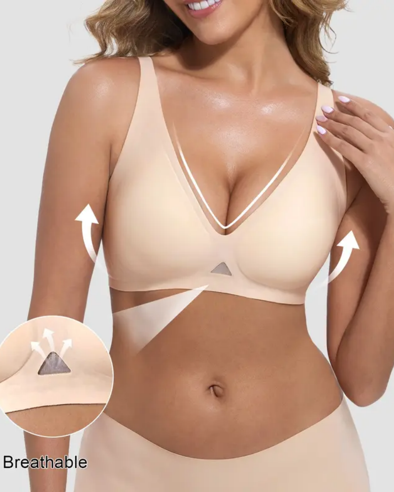 Wireless Jelly Bra Deep V Neck with Breathable Mesh Panels