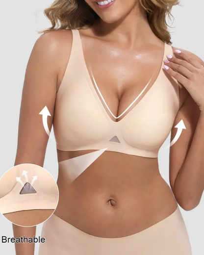 Wireless Jelly Bra Deep V Neck with Breathable Mesh Panels