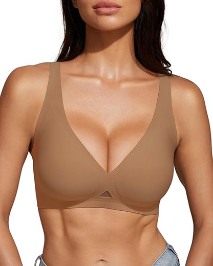 Wireless Jelly Bra Deep V Neck with Breathable Mesh Panels