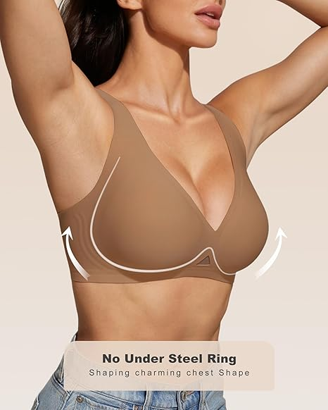 Wireless Jelly Bra Deep V Neck with Breathable Mesh Panels