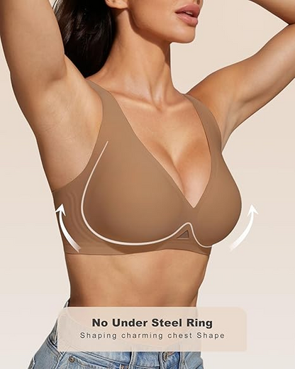 Wireless Jelly Bra Deep V Neck with Breathable Mesh Panels