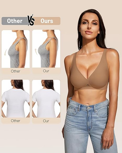 Wireless Jelly Bra Deep V Neck with Breathable Mesh Panels