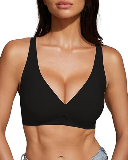 Wireless Jelly Bra Deep V Neck with Breathable Mesh Panels