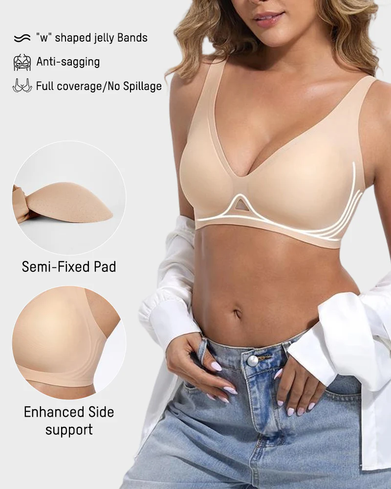 Wireless Jelly Bra Deep V Neck with Breathable Mesh Panels
