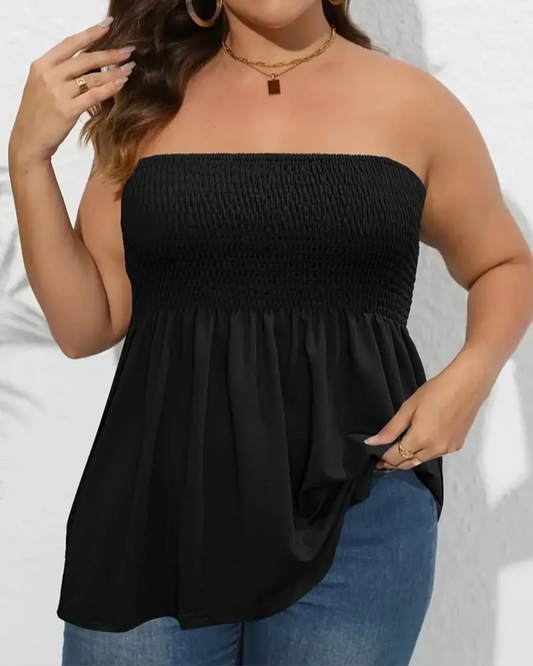 Women's Strapless Tube Top Boho Chic Ruffle Hem Casual Sleeveless