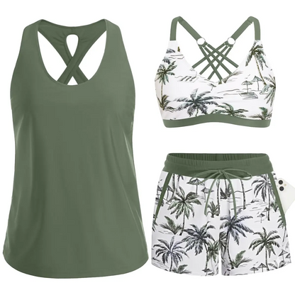 Women's Sporty Tankini Set with Shorts Pockets Athletic Bathing Suit 2026 Modest