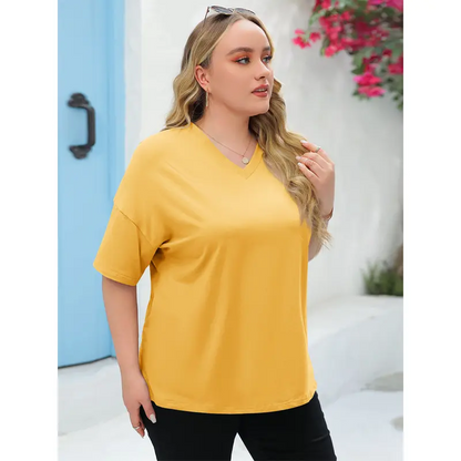 Women's Plus Size V Neck Half Sleeve Tunic Tee Loose Fit Cotton Summer
