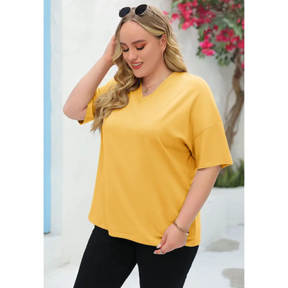Women's Plus Size V Neck Half Sleeve Tunic Tee Loose Fit Cotton Summer