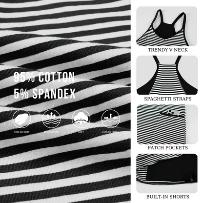 Women's Summer U Neck Sleeveless Striped Mini Dress with Built-in Shorts