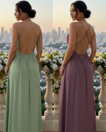 Backless Drawstring Maxi Cami Dress
