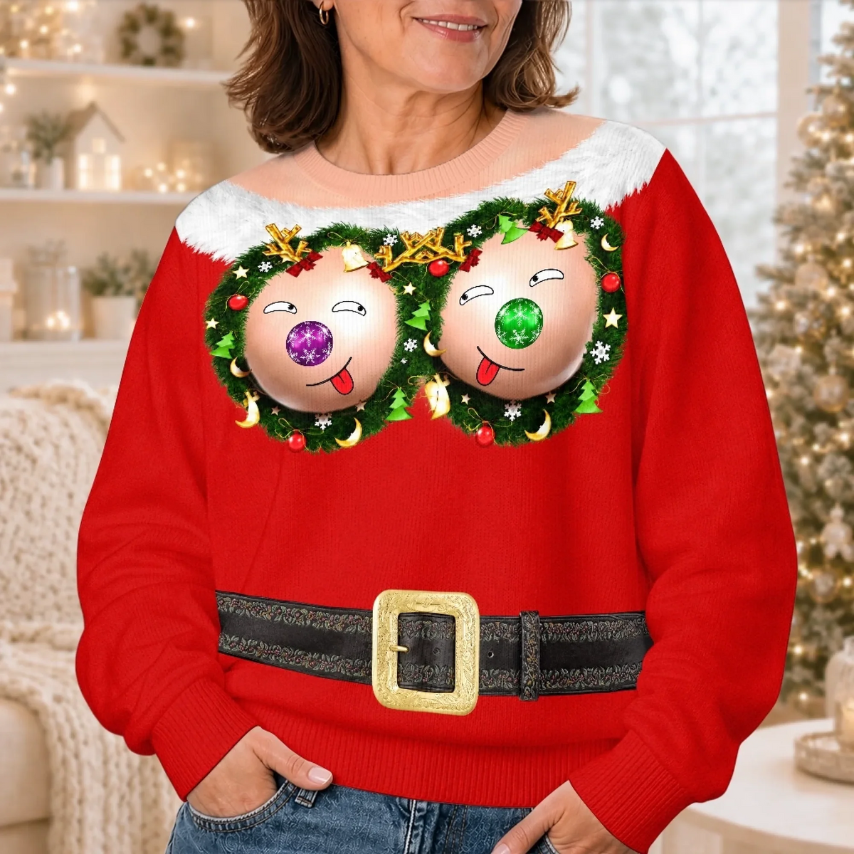 Custom Funny Ugly Sweatshirt - Personalized Christmas Birthday Gifts For Wife, Daughter, Besties, Sisters, Granddaughter, Grandma, Mom, Yourself - Tis The Season To Misbehave