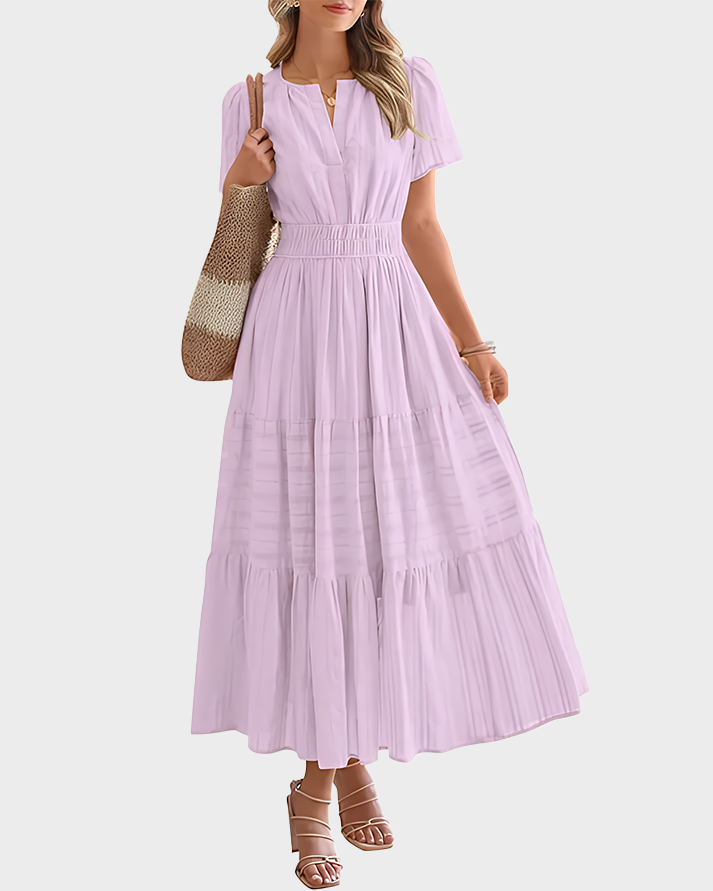 Womens Summer Lightweight Short Sleeve V Casual Midi Maxi Dresses