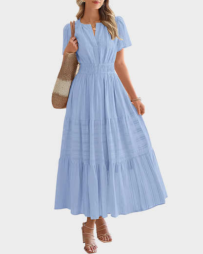 Womens Summer Lightweight Short Sleeve V Casual Midi Maxi Dresses