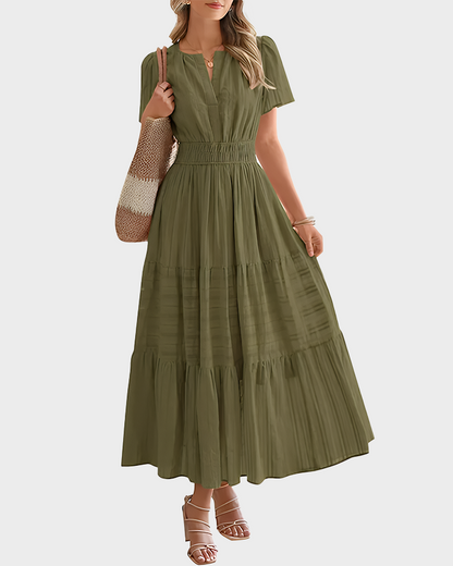 Womens Summer Lightweight Short Sleeve V Casual Midi Maxi Dresses