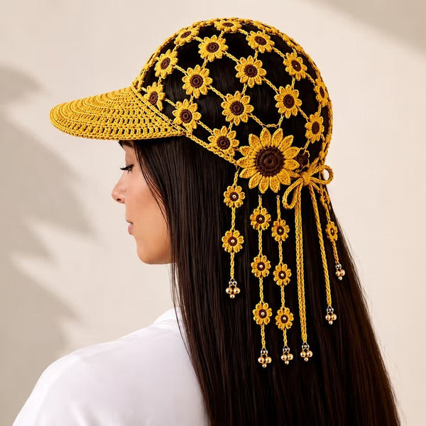 ☀ 🌻 Knitted Sunflower Hollow-Out Baseball Cap