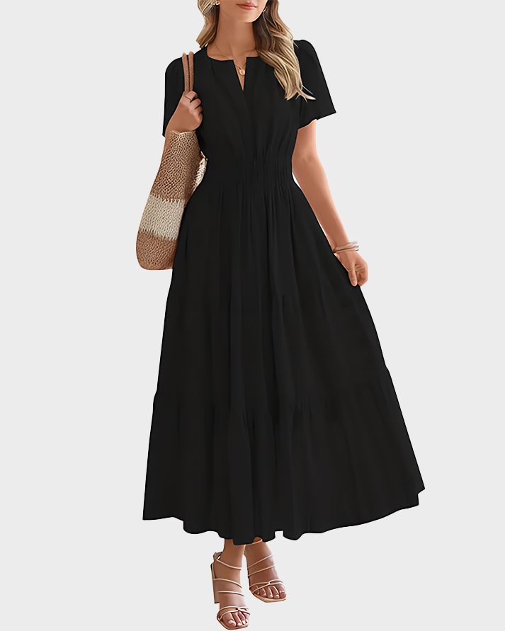 Womens Summer Lightweight Short Sleeve V Casual Midi Maxi Dresses