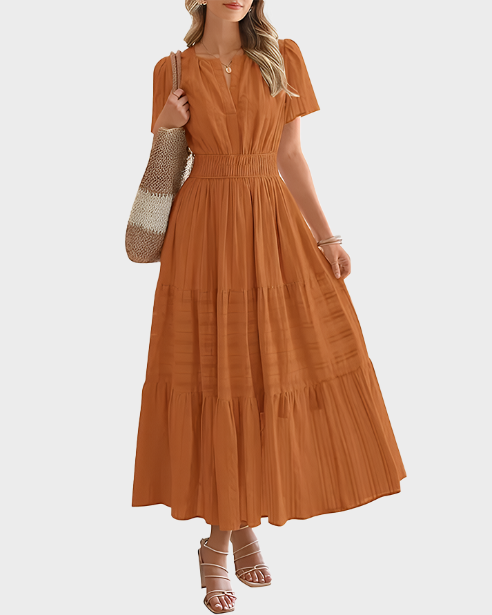 Womens Summer Lightweight Short Sleeve V Casual Midi Maxi Dresses