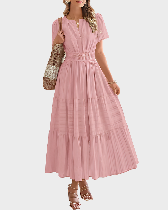 Womens Summer Lightweight Short Sleeve V Casual Midi Maxi Dresses