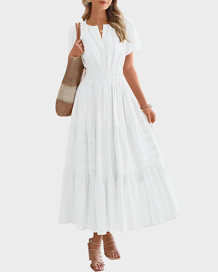 Womens Summer Lightweight Short Sleeve V Casual Midi Maxi Dresses