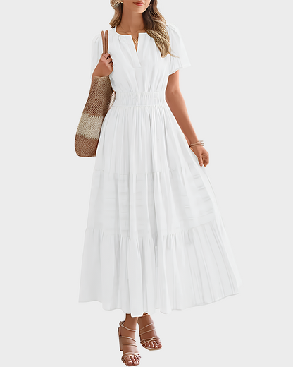Womens Summer Lightweight Short Sleeve V Casual Midi Maxi Dresses
