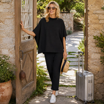 Women's Two Piece Batwing Sleeve Top Wide Leg Pants
