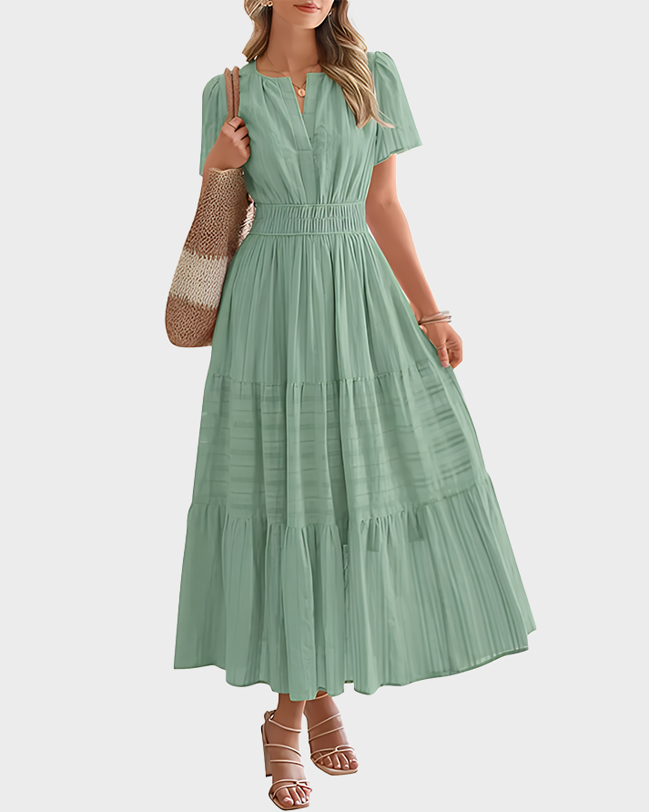 Womens Summer Lightweight Short Sleeve V Casual Midi Maxi Dresses