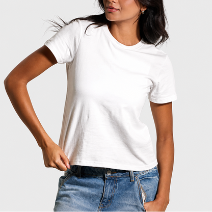 Womens Cotton Tee Boxy Crew Neck with Built in Bra