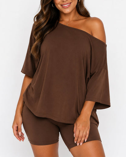 Off Shoulder Top and Fitted Shorts Lounge Set