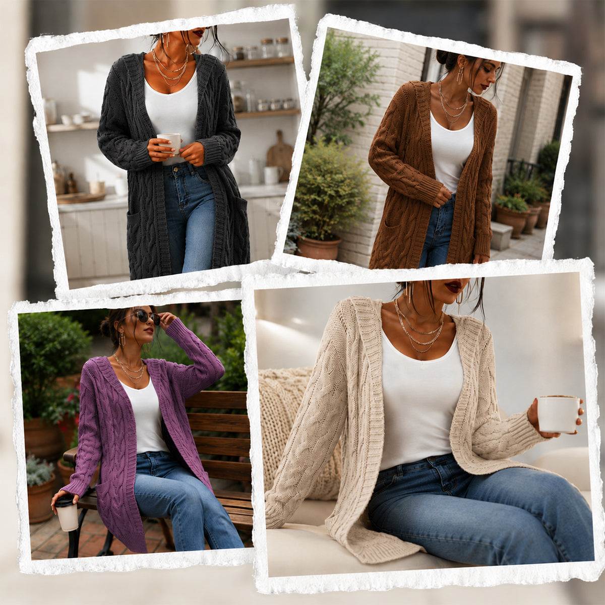 Women's Oversized Cable Knit Hooded Cardigan