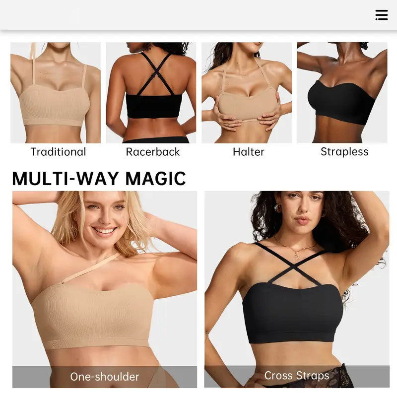 Non-Slip Bandeau Seamless Wireless Strapless Bra