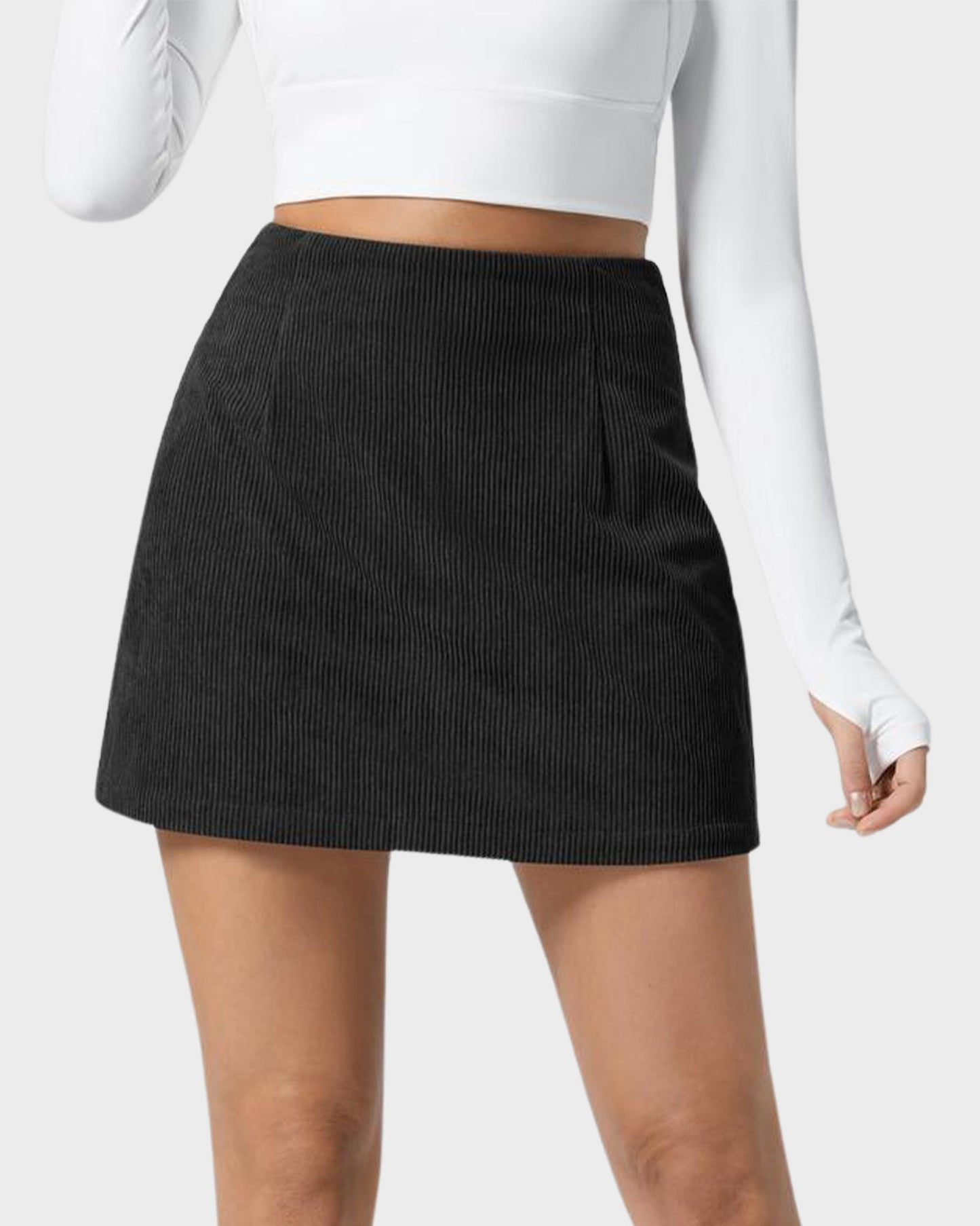 2-in-1 High Waisted Corduroy A-Line Skirt
