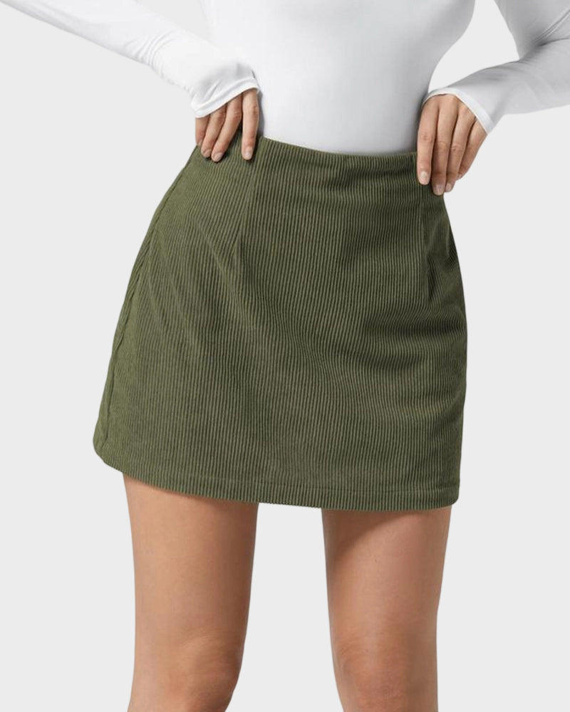 2-in-1 High Waisted Corduroy A-Line Skirt