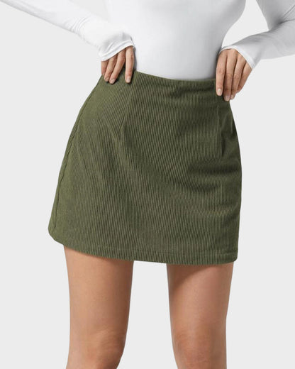 2-in-1 High Waisted Corduroy A-Line Skirt