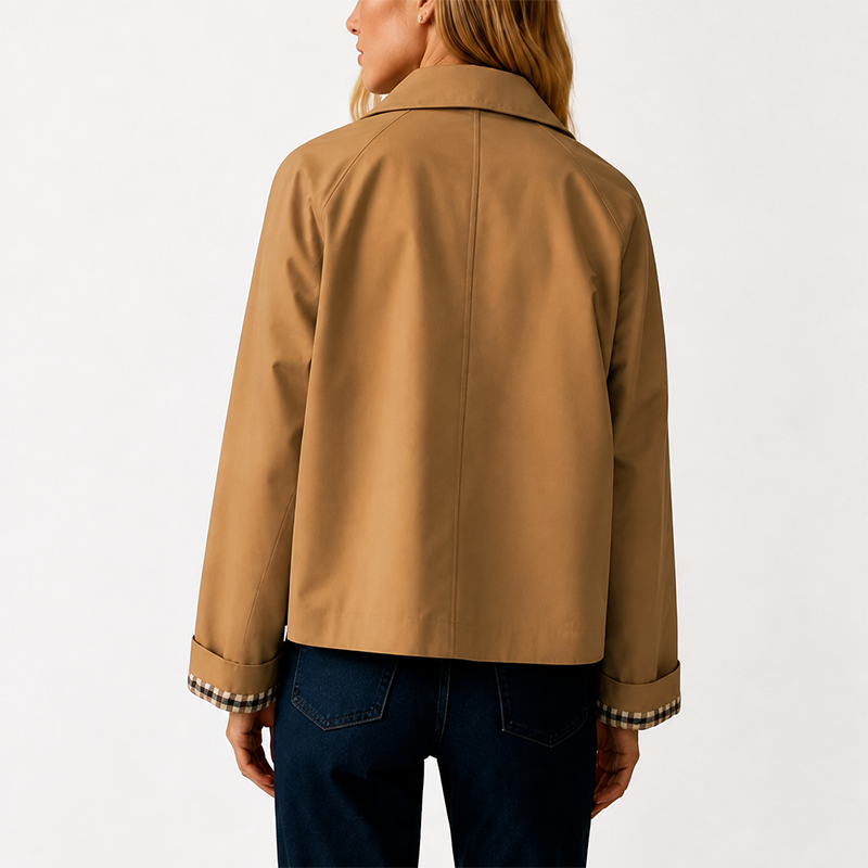 Women's Cropped Trench Coat Oversized Checkered Lining