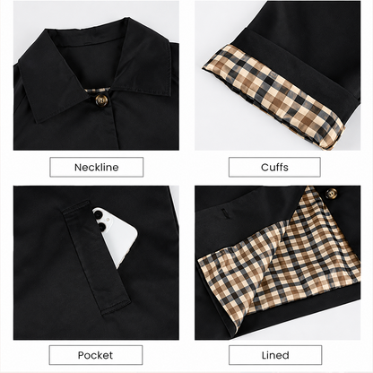 Women's Cropped Trench Coat Oversized Checkered Lining