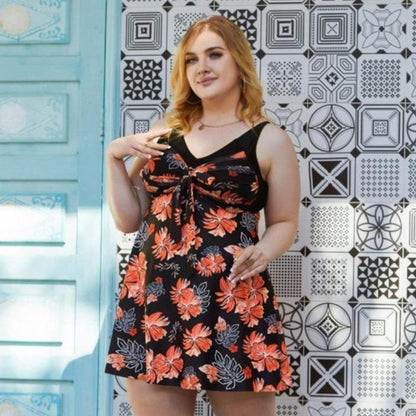 Women's Two Piece Swim Dress Plus Size Tummy Control Tankinis Swimdress Floral Printed Swimwear Swimsuits with Boyshort