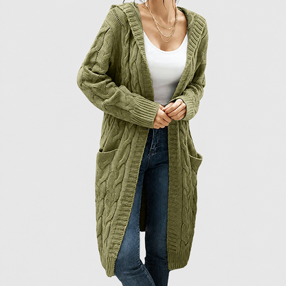 Women's Oversized Cable Knit Hooded Cardigan