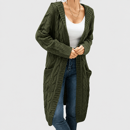 Women's Oversized Cable Knit Hooded Cardigan
