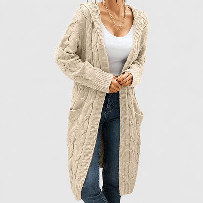 Women's Oversized Cable Knit Hooded Cardigan