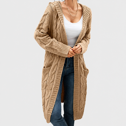 Women's Oversized Cable Knit Hooded Cardigan